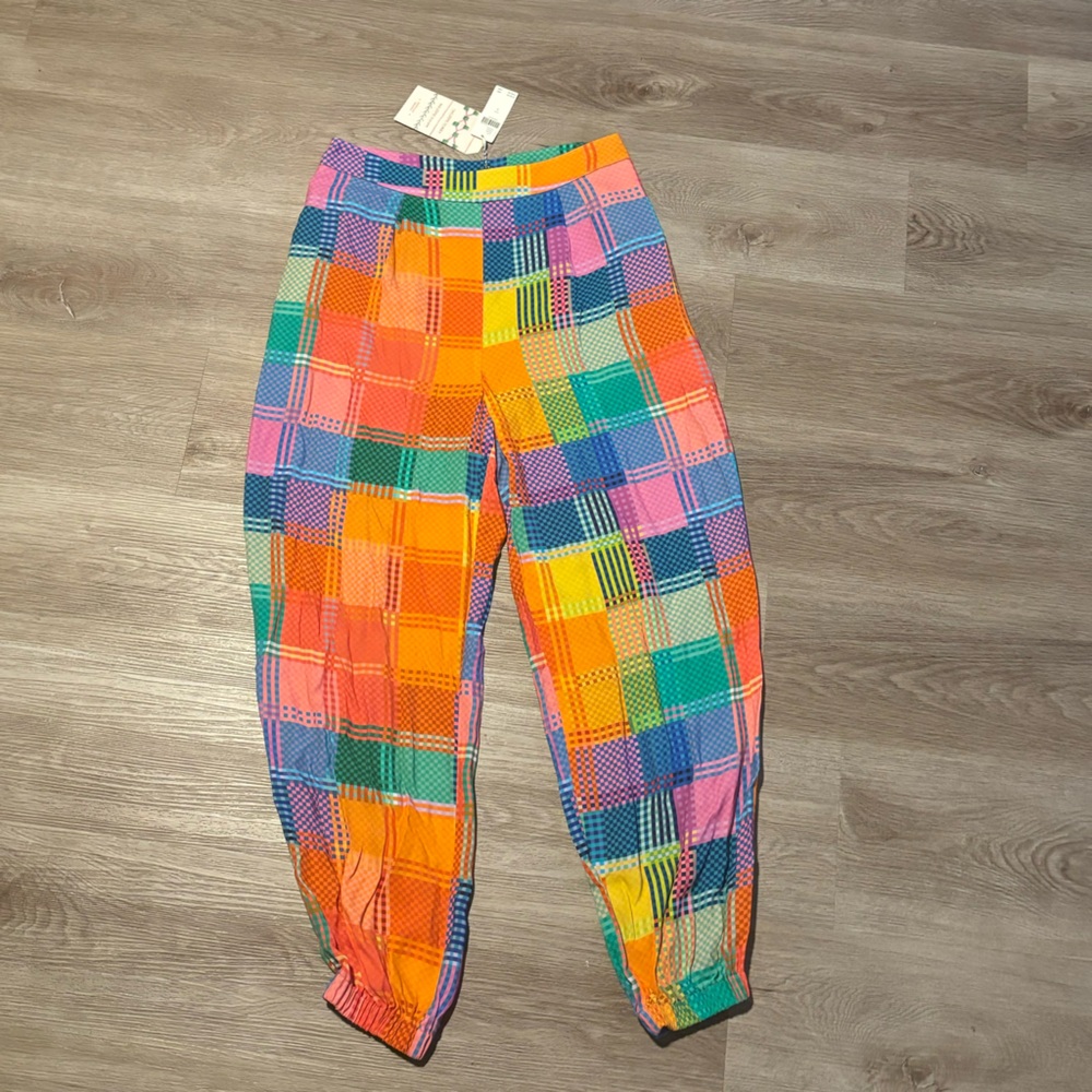 Anthropologie Farm Rio LG Pants Women's Rainbow Checkered Woven Jogger Pants NWT - Picture 5 of 7